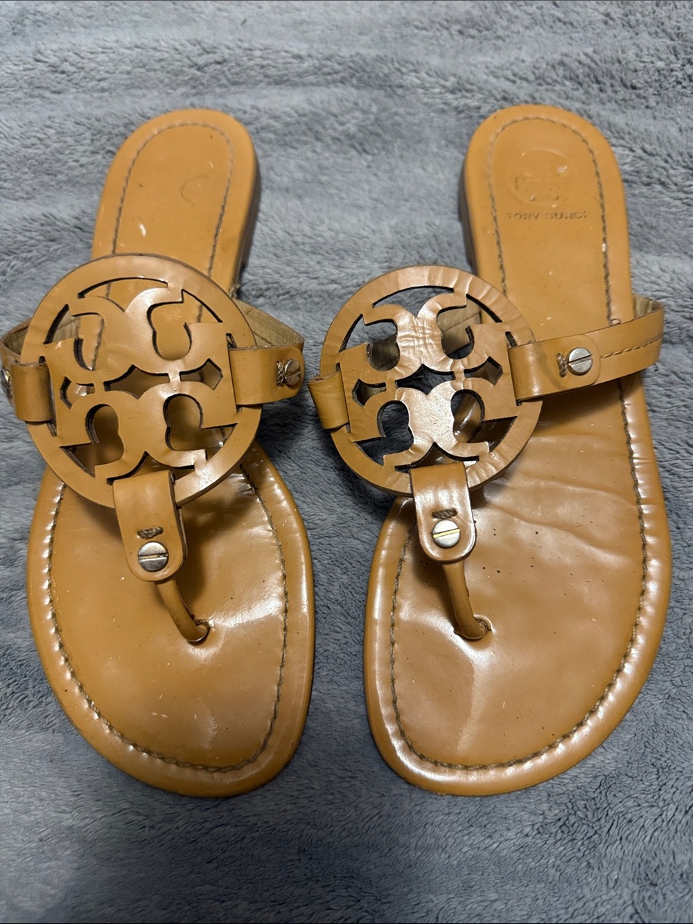 Tory Burch Tan Logo Thong Sandals
